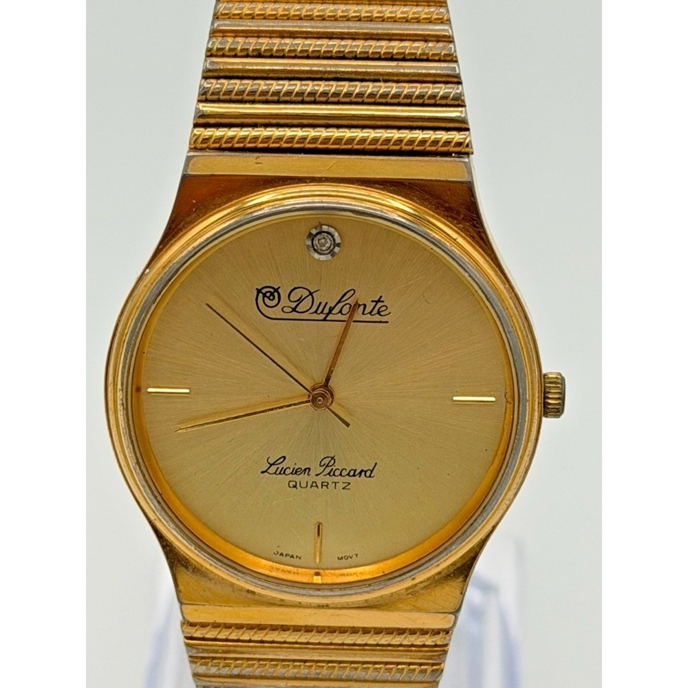 Lucien Piccard DuFonte Quartz Watch Gold Tone Stretch Band Runs New Battery